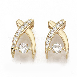 Brass Micro Pave Clear Cubic Zirconia Charms, Nickel Free, Real 18K Gold Plated, 12x12x3.5mm, Hole: 1.3x3mm