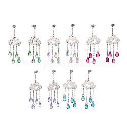 Longue chaîne avec perles de verre transparentes boucles d'oreilles pendantes, 304 bijoux en acier inoxydable pour femme, nuage de pluie, couleur mixte, 66mm, pin: 0.9 mm