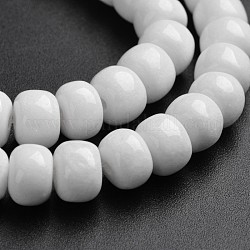 Natürliche Mashan Jade Spalte Perlenstränge, gefärbt und erhitzt, weiß, 8x6 mm, Bohrung: 1 mm, ca. 70 Stk. / Strang, 15.75 Zoll