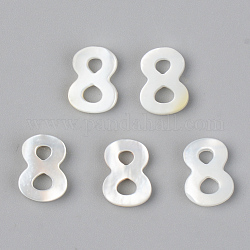 Charms in madreperla conchiglia bianca naturale, numero, num. 8, 10x7x2mm, Foro: 0.8 mm