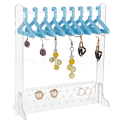 PandaHall Elite 1 Set Acrylic Earring Display Stands, Clothes Hanger Shaped Earring Organizer Holder with 10Pcs Sky Blue Hangers, Clear, Finish Product: 15x5.25x16cm