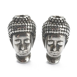 Perles en 304 acier inoxydable, Bouddha, argent antique, 14x8x7mm, Trou: 1.8mm