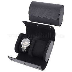 PU Imitation Leather Bracelet/Watch Display Boxes, with Two Slots, Black, 15.2x10.1cm