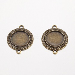 Flat Round Tibetan Style Alloy Cabochon Connector Settings, Lead Free & Nickel Free & Cadmium Free, Antique Bronze, Tray: 20mm, 37x29x2mm, Hole: 3mm, about 196pcs/kg