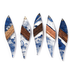 Grands pendentifs en résine transparente et bois de noyer, breloques de feuilles, bleu royal, 53x11.5x3mm, Trou: 1.8mm