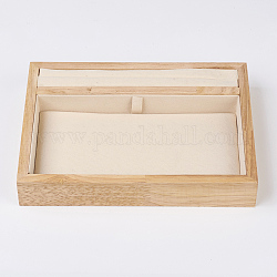 Boîtes de présentation de bijoux en bois, avec faux suède, 2 compartiments, rectangle, peachpuff, 20x15x3.5 cm