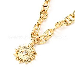 Colliers de perles de verre cramoisi, avec maille marinière ovale en laiton et pendentifs soleil 304 en acier inoxydable, or, cramoisi, 16.93 pouce (43 cm)