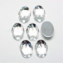 Acrylic Rhinestone Flat Back Cabochons, Faceted, Bottom Silver Plated, Oval, Clear, 30x20x5mm