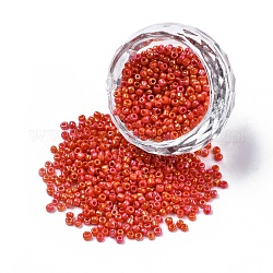 Granos de semillas de vidrio opaco, arco iris chapado, redondo, rojo naranja, 2mm, agujero: 1 mm, aproximamente 30000 unidades / bolsa