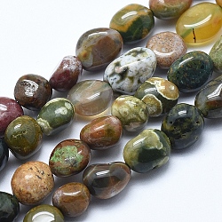 Chapelets de perles en jaspe d'océan naturelle, pépites, pierre roulée, 8~12x7~10x4~8mm, Trou: 0.8mm, Environ 40~42 pcs/chapelet, 15.7 pouce (40 cm)