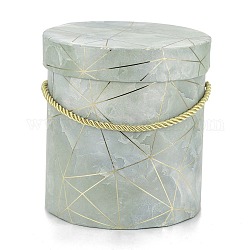 大理石のテクスチャ模様紙フラワーボックス  ロープハンドル付き  ギフト包装用  コラム  ミディアムアクアマリン  13.2x13.9cm
