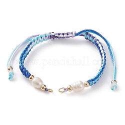 Fabbricazione di braccialetti con cordino intrecciato in poliestere regolabile, con perline in ottone, 304 anelli di salto in acciaio inossidabile e perle di perle d'acqua dolce, colorato, 15~16.5cm