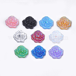 Resin Rhinestone Cabochons, Flower, Mixed Color, 14x14x3mm