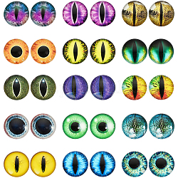 CHGCRAFT 30Pcs 15 Style Luminous Cat Eyes Glass Cabochons Glow in The Dark Contact Lenses Half Round Animal Eyes Flatbacks for DIY Craft Necklace Bracelet Making, 20mm
