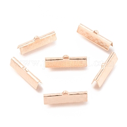 304 Stainless Steel Ribbon Crimp Ends, Rose Gold, 7x25x5.5mm, Hole: 2.5x1.5mm