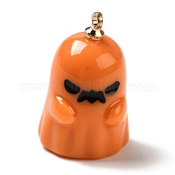 Pendentifs en résine opaque thème halloween, avec les accessoires en alliage ton or lumière, fantôme, orange foncé, 20.5x12.5mm, Trou: 1.5mm