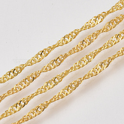 Soldered Brass Covered Iron Singapore Chains, Water Wave Chains, with Spool, Golden, 3x2x0.4mm, about 328.08 Feet(100m)/roll