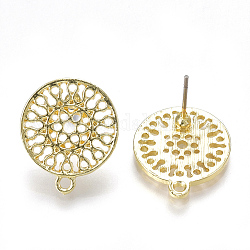 Alloy Stud Earring Findings, with Loop, Steel Pins, Flat Round, Light Gold, 18.5x16mm, Hole: 1.4mm, pin: 0.7mm