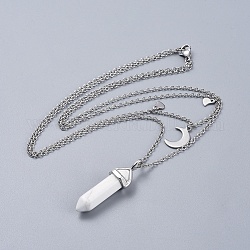 Natural Howlite Bullet Pendant Tiered Necklaces, Double Layer Necklaces, with 316 Surgical Stainless Steel Cable Chains and 304 Stainless Steel Findings, Cardboard Jewelry Boxes, 15.95 inch(40.5cm)