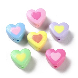 Perles acryliques opaques bicolores, cœur, 10x17x11mm, Trou: 2.2mm, environ 243 pcs/500 g