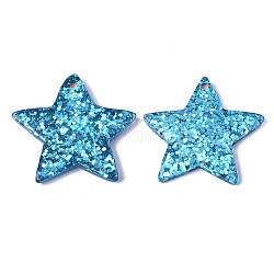 Подвески из искусственного блестка, звезда, голубой, 31x36.5x4.5 мм, отверстие : 1.5 мм