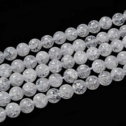 Chapelets de perles en quartz naturel craquelé, ronde, 8mm, Trou: 1mm, Environ 45~48 pcs/chapelet, 14.9 pouce ~ 15.1 pouces