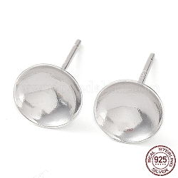 925 orecchino a bottone in argento sterling placcato rodio, impostazioni di orecchini tondi piatti, per tallone, con timbro s925, Vero platino placcato, 13x8mm, ago :0.7mm