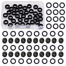 304 Edelstahlperlen mit großem Loch, strukturierte Perlen, Rondell, Elektrophorese schwarz, 8x4 mm, Bohrung: 5 mm, 50 Stück / Karton