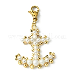 Décoration pendentif en perles de coquillage et de perles en laiton, avec fermoirs mousquetons en 304 acier inoxydable, ancre et gouvernail, 45mm