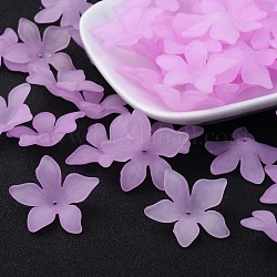 Translucent Acrylic Beads, Frosted, Flower Bead Caps, Violet, 29x27x8mm, Hole: 2mm, about 515pcs/500g