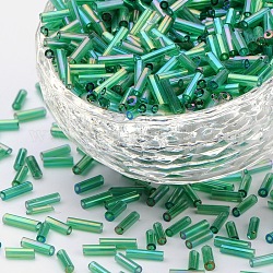 Transparent Colours Rainbow Glass Bugle Beads, AB Color, Olive Drab, 6x1.8mm, Hole: 0.6mm