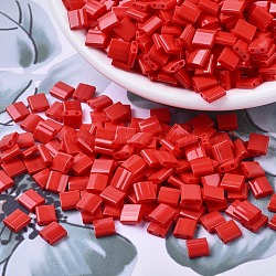 Cuentas de miyuki tila, Abalorios de la semilla japonés, 2 agujero, (tl408) rojo opaco, 5x5x1.9mm, agujero: 0.8 mm, aproximamente 118 unidades / 10 g