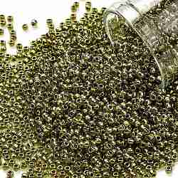 Cuentas de semillas redondas toho, Abalorios de la semilla japonés, (991) peridoto forrado en dorado, 11/0, 2.2mm, agujero: 0.8 mm, aproximamente 50000 unidades / libra