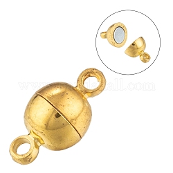 Brass Magnetic Clasps with Loops, Nickel Free, Round, Golden, 11.5x6mm, Hole: 1.2mm