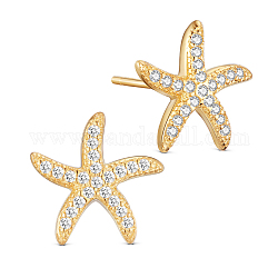 Aretes de plata de ley shegrace 925, con micro pavimento aaa cubic zirconia estrella de mar / estrella de mar, real 18k chapado en oro, dorado, Tamaño de embalaje de 11 mm: 53x53x37 mm