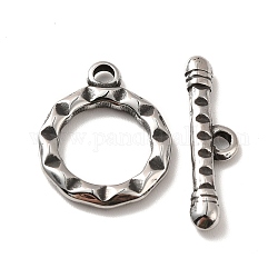 316 Edelstahl-Toggle-Haken, Ring, Antik Silber Farbe, Ring: 19.5x16x2 mm, Bohrung: 2 mm, Bar: 6x23x3 mm, Bohrung: 2 mm