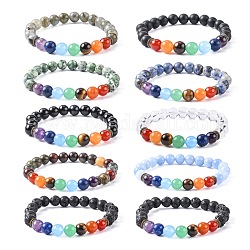 Bracelets extensibles de bijoux de yoga chakra, avec des perles de pierres précieuses naturelles mélangées, 2-1/8~2-3/8 pouce (55~60 mm)