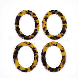 Grandi pendenti in cellulosa acetato (resina), stampa leopardo, ovale, goldenrod, 66x48x2.5mm, Foro: 1.4 mm