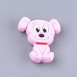 Food Grade Eco-Friendly Silicone Focal Beads, Puppy, Chewing Beads For Teethers, DIY Nursing Necklaces Making, Beagle Dog, Pearl Pink, 28x25x7.5mm, Hole: 2mm
