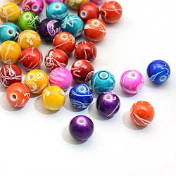 Vaporisez perles peintes rondes acryliques drawbench, couleur mixte, 6mm, Trou: 1.5mm, environ 4200 pcs/500 g