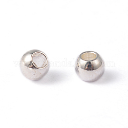 Perles rondes en 202 acier inoxydable, couleur argentée, 3mm, Trou: 1mm