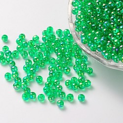 Eco-Friendly Transparent Acrylic Beads, Round, AB Color, Lime Green, 4mm, Hole: 1.5mm, about 1700pcs/50g