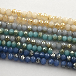 Perles de verre rondelle facettées rondes à facettes en jade imitation demi-plaqué, couleur mixte, 6x4mm, Trou: 1.5mm, Environ 87~90 pcs/chapelet