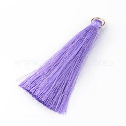 Décoration de pendentifs pompon en fil de nylon, avec les accessoires en laiton, or, support violet, 35x7mm, Trou: 7mm