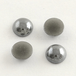 Perlierte plattierte undurchsichtige Glascabochons, halbrund / Dome, Grau, 13~14x5~5.5 mm