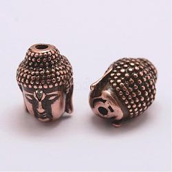 Perles de zircone cubique de grade AAA de micro pave, Plaqué longue durée, Sans cadmium & sans nickel & sans plomb, Bouddha, cuivre rouge, 13x10x10mm, Trou: 2mm
