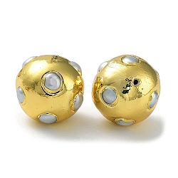 Perline in ottone placcato a cremagliera con perla keshi naturale barocca, placcato di lunga durata, tondo, oro, 19.5~20.5x20~20.5x19.5~20.5mm, Foro: 1 mm