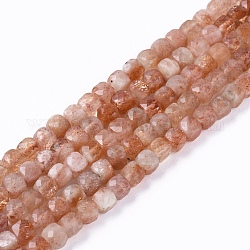 Chapelets de perles de sunstone naturelle naturelles, facette, cube, 4.5x4.5x4.5mm, Trou: 0.8mm, Environ 86~88 pcs/chapelet, 15.35 pouce (39 cm)