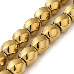 Chapelets de perles en hématite synthétique électrolytique sans magnétiques, Plaqué longue durée, torsion ovale  , plaqué or, 12~12.5x11.5~12mm, Trou: 1mm, Environ 33 pcs/chapelet, 16.14'' (41 cm)