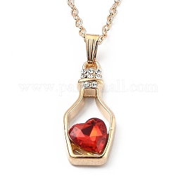 Collane del pendente in resina lega, con catene portacavi, bottiglia con il cuore, oro chiaro, rosso, 16.73 pollice (42.5 cm)